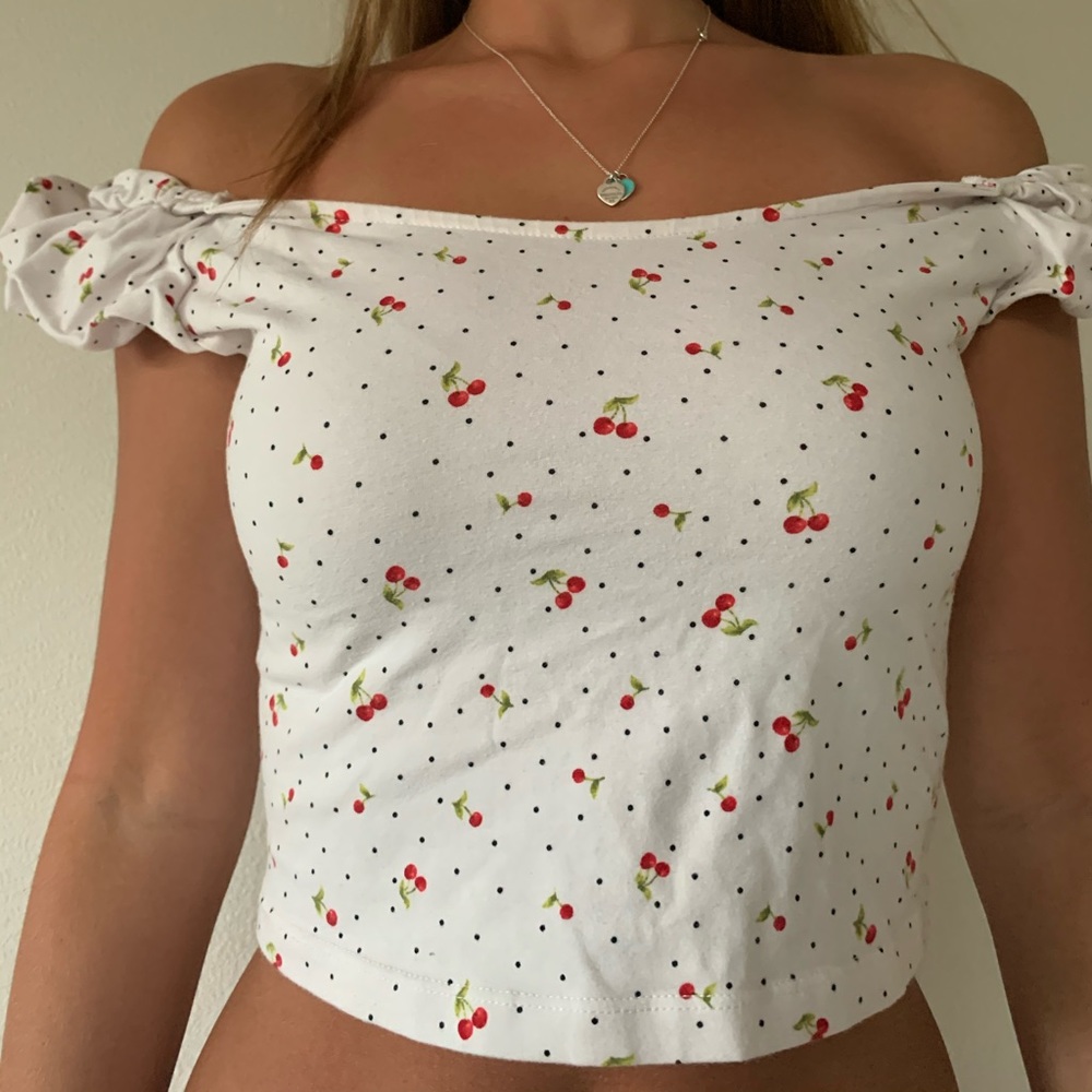 cropped off the shoulder cherry top!